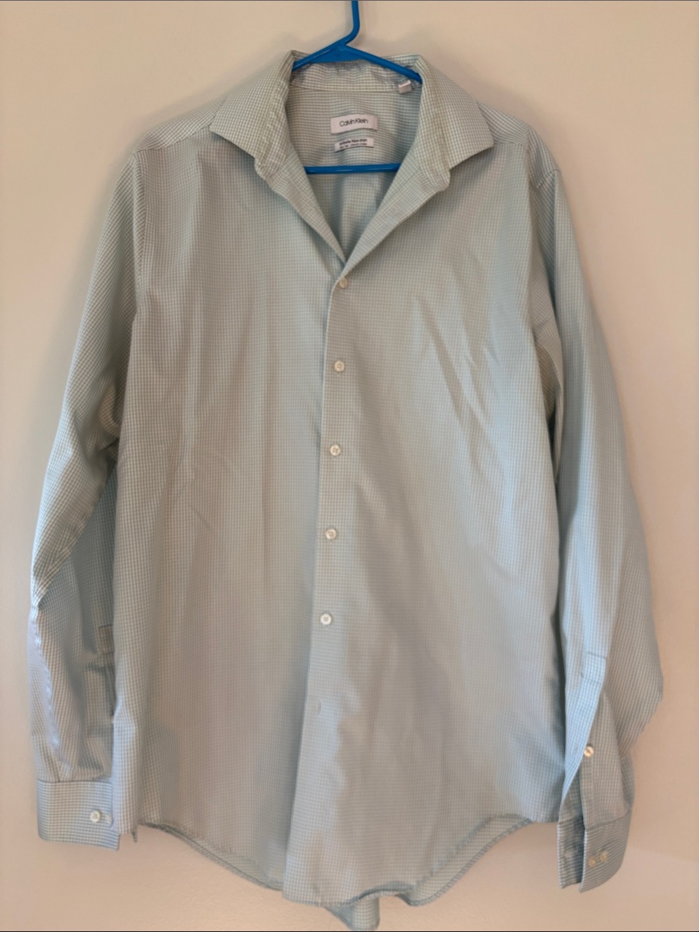 Calvin Klein Light Blue Micro-Check Button-Up Dress Shirt